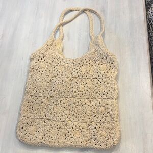 Universal Thread Beige Crochet Tote Bag 14 x 18”, Woolite Fresh!